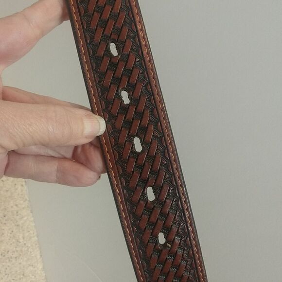 Hand Tooled Studded Leather Belt - Picture 3 of 6